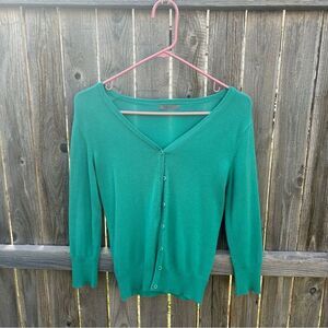 Green V-Neck Button-Up Women's Sweater size medium